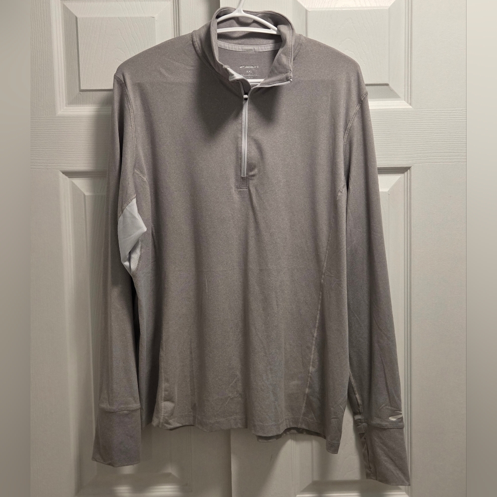 Brooks Light Gray Quarter-Zip Pullover Running Outdoor Workout Size XXL